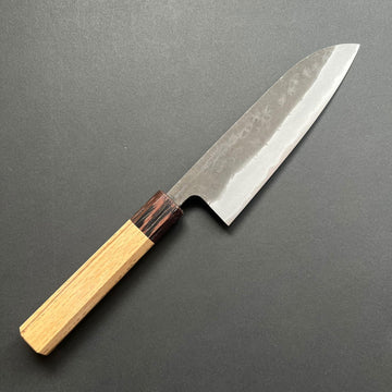 Santoku knife, Aogami super with stainless steel cladding, kurouchi finish - Kamo