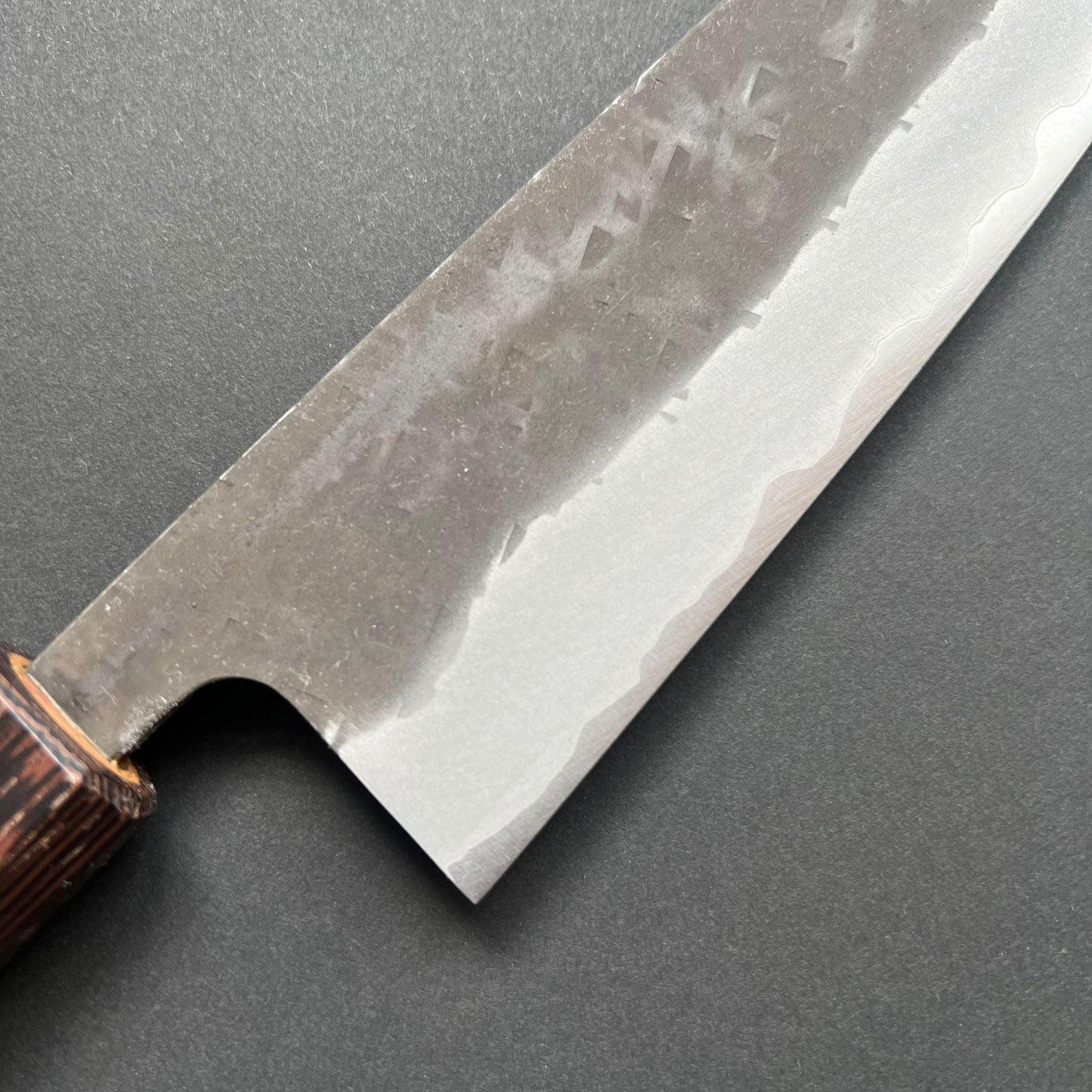 Santoku knife, Aogami super with stainless steel cladding, kurouchi finish - Kamo