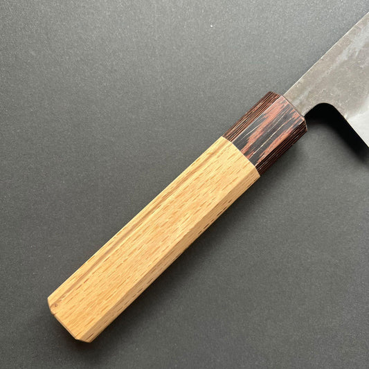 Santoku knife, Aogami super with stainless steel cladding, kurouchi finish - Kamo