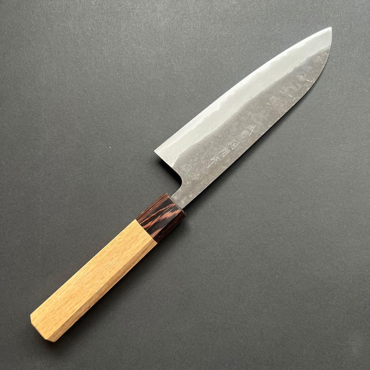 Santoku knife, Aogami super with stainless steel cladding, kurouchi finish - Kamo