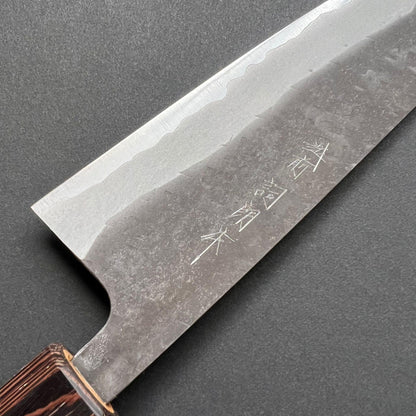 Santoku knife, Aogami super with stainless steel cladding, kurouchi finish - Kamo