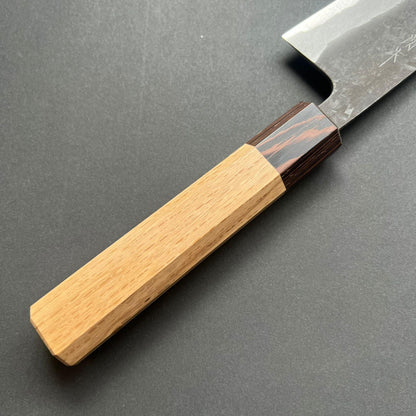 Santoku knife, Aogami super with stainless steel cladding, kurouchi finish - Kamo