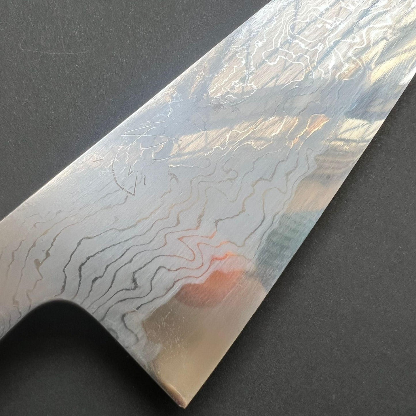 Gyuto knife, Aogami 1 with iron cladding, Damascus finish, Komorebi range - Hatsukokoro