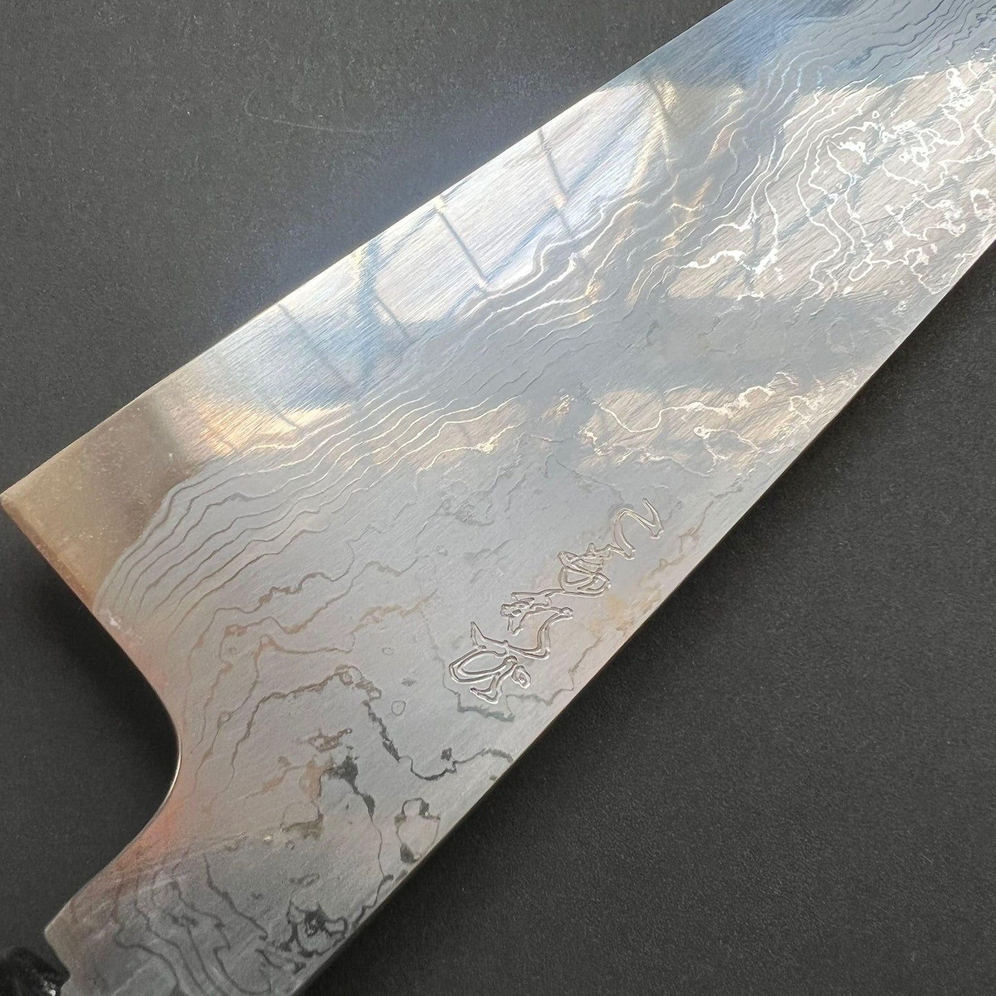 Gyuto knife, Aogami 1 with iron cladding, Damascus finish, Komorebi range - Hatsukokoro