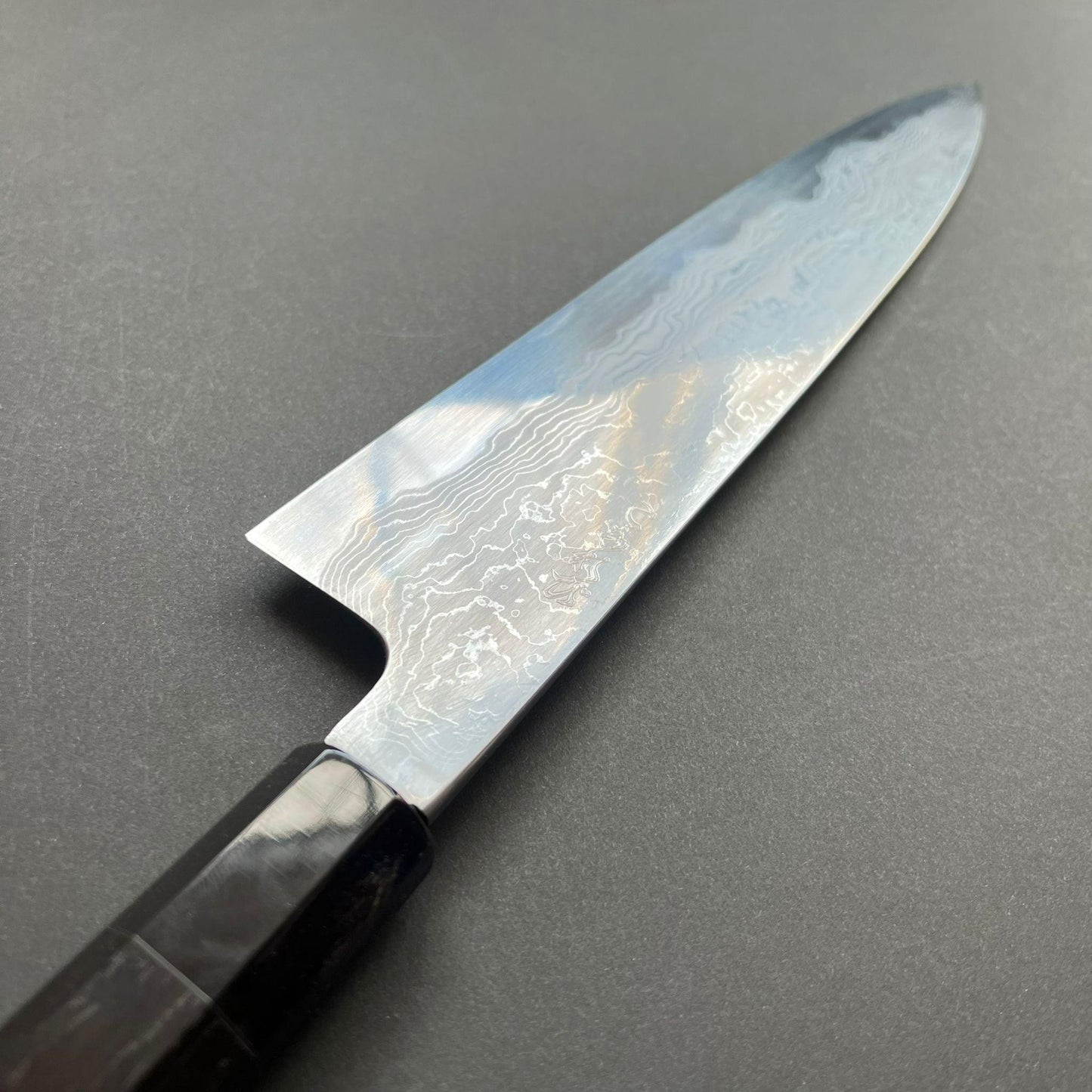 Gyuto knife, Aogami 1 with iron cladding, Damascus finish, Komorebi range - Hatsukokoro