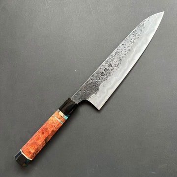 Gyuto knife, Aogami 1 with soft iron / Aogami 2 Damascus and Kurouchi finish - Manaka Kisuke