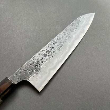 Gyuto knife, Aogami 1 with soft iron / Aogami 2 Damascus and Kurouchi finish - Manaka Kisuke