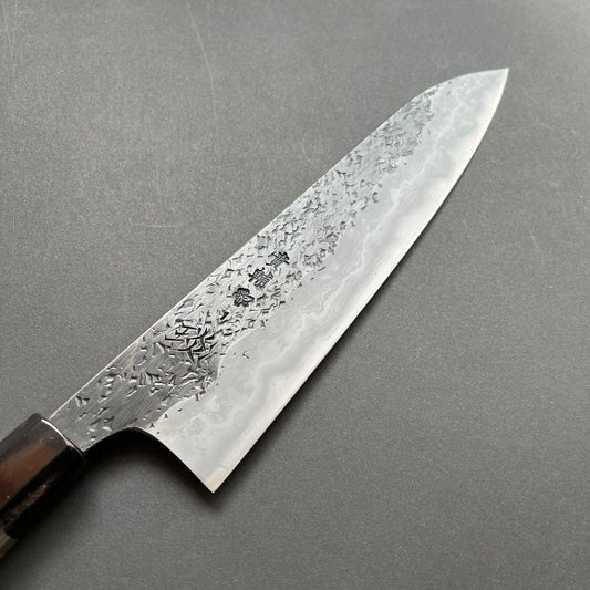 Gyuto knife, Aogami 1 with soft iron / Aogami 2 Damascus and Kurouchi finish - Manaka Kisuke