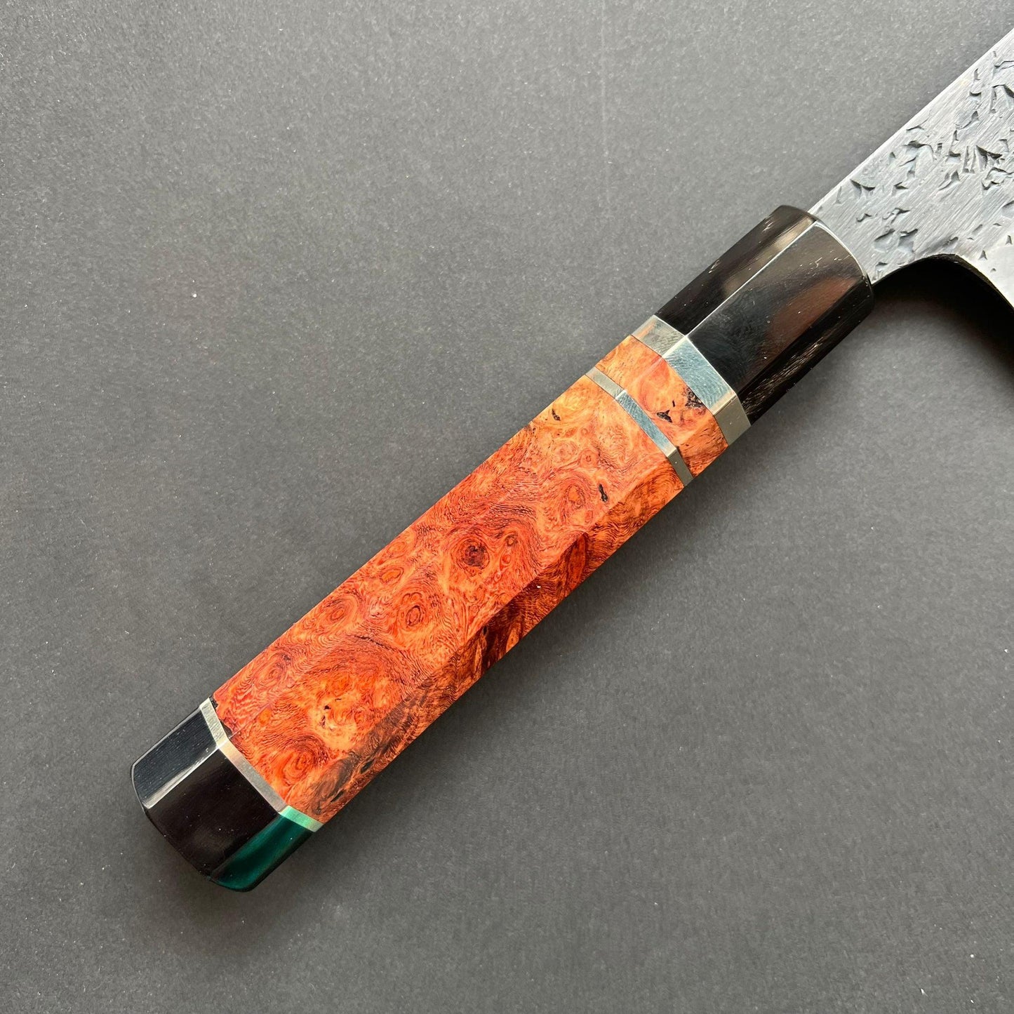 Gyuto knife, Aogami 1 with soft iron / Aogami 2 Damascus and Kurouchi finish - Manaka Kisuke