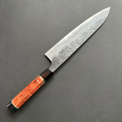 Gyuto knife, Aogami 1 with soft iron / Aogami 2 Damascus and Kurouchi finish - Manaka Kisuke