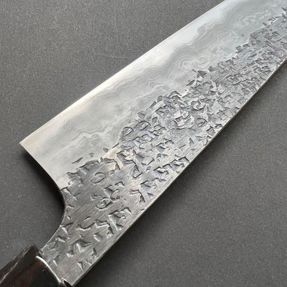 Gyuto knife, Aogami 1 with soft iron / Aogami 2 Damascus and Kurouchi finish - Manaka Kisuke