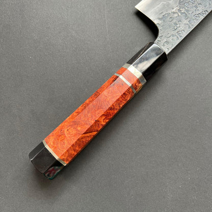 Gyuto knife, Aogami 1 with soft iron / Aogami 2 Damascus and Kurouchi finish - Manaka Kisuke
