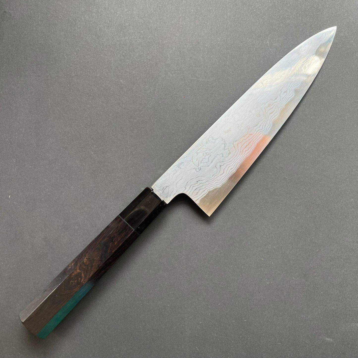 Gyuto knife, Aogami 1 with iron cladding, Damascus finish, Komorebi range - Hatsukokoro