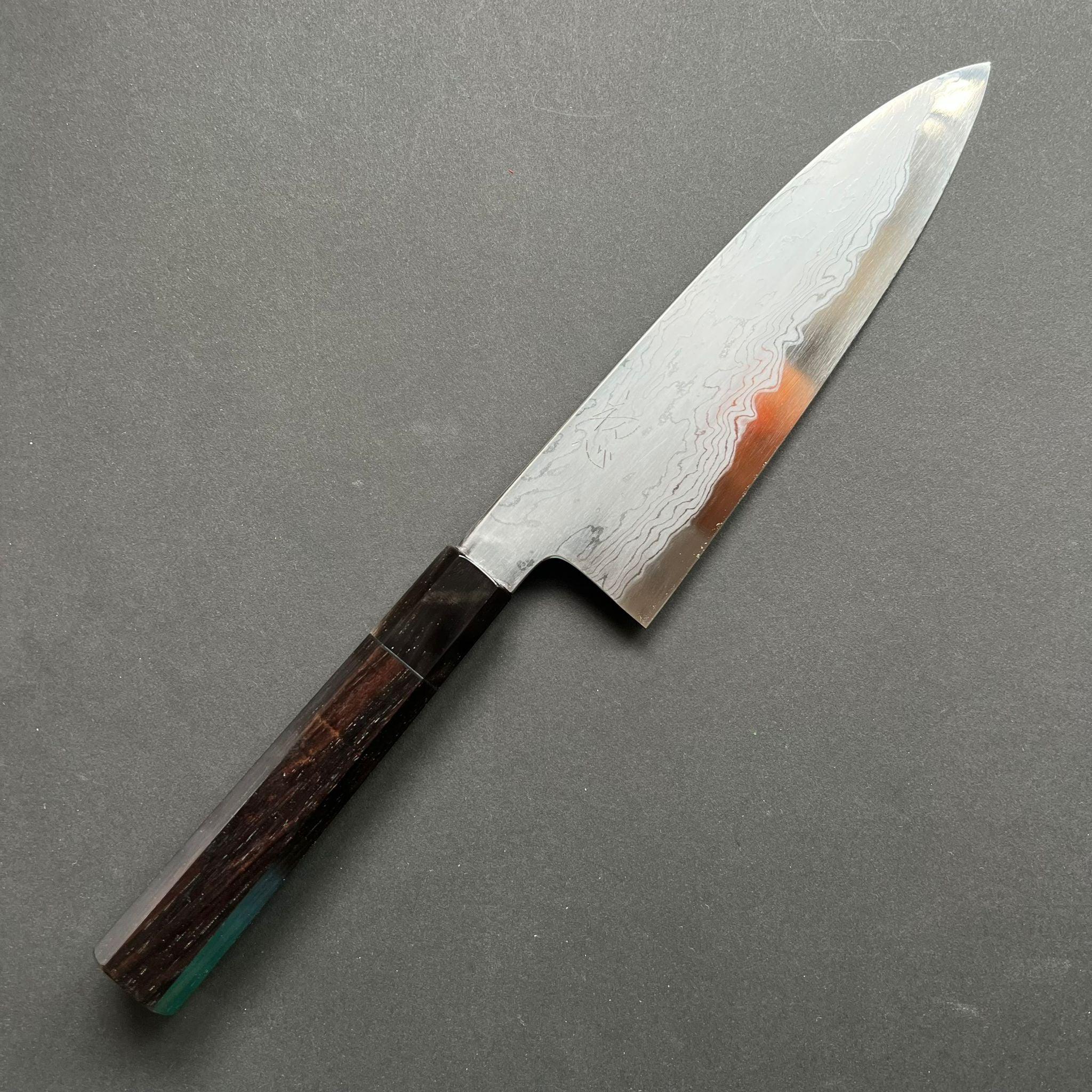 Santoku knife, Aogami 1 with iron cladding, Damascus finish, Komorebi range - Hatsukokoro