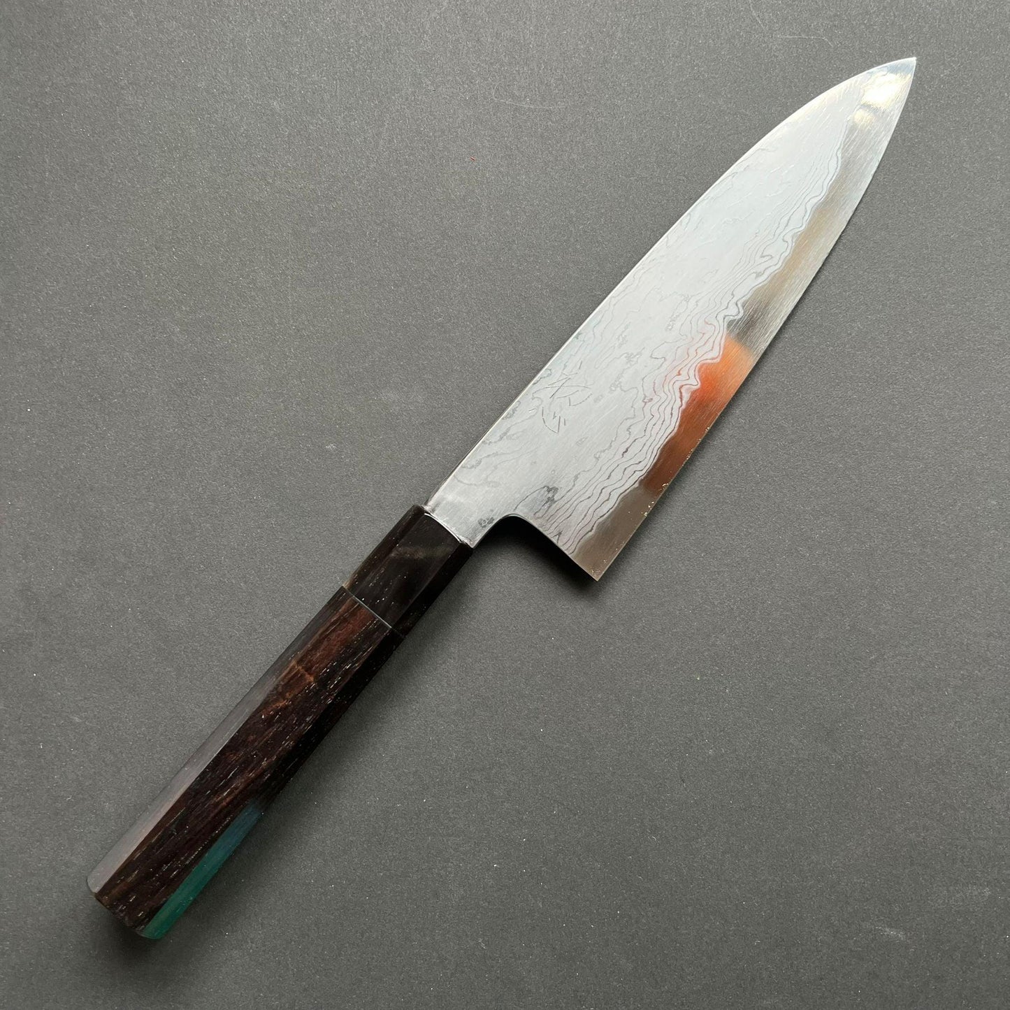 Santoku knife, Aogami 1 with iron cladding, Damascus finish, Komorebi range - Hatsukokoro