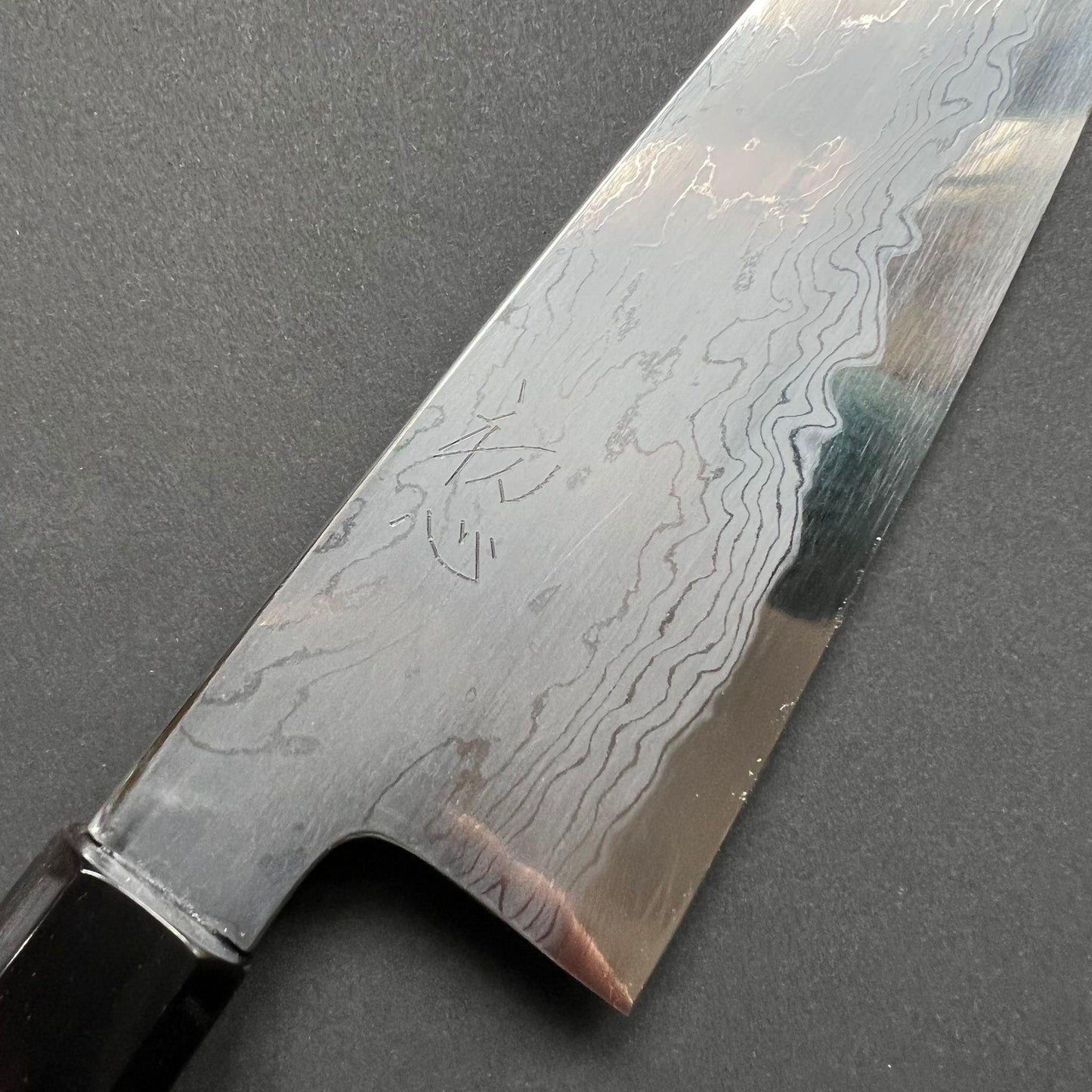 Santoku knife, Aogami 1 with iron cladding, Damascus finish, Komorebi range - Hatsukokoro