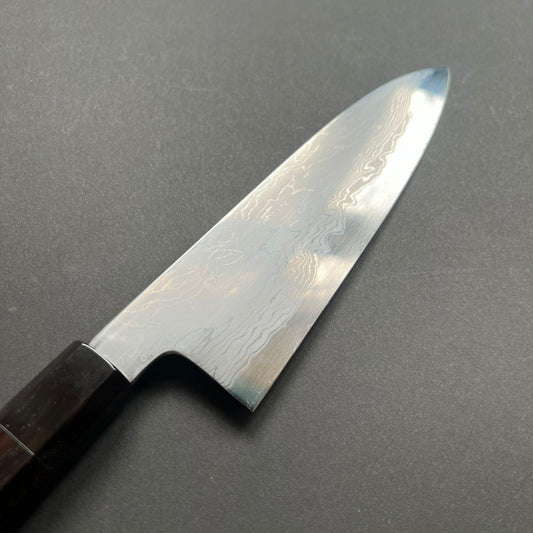 Santoku knife, Aogami 1 with iron cladding, Damascus finish, Komorebi range - Hatsukokoro