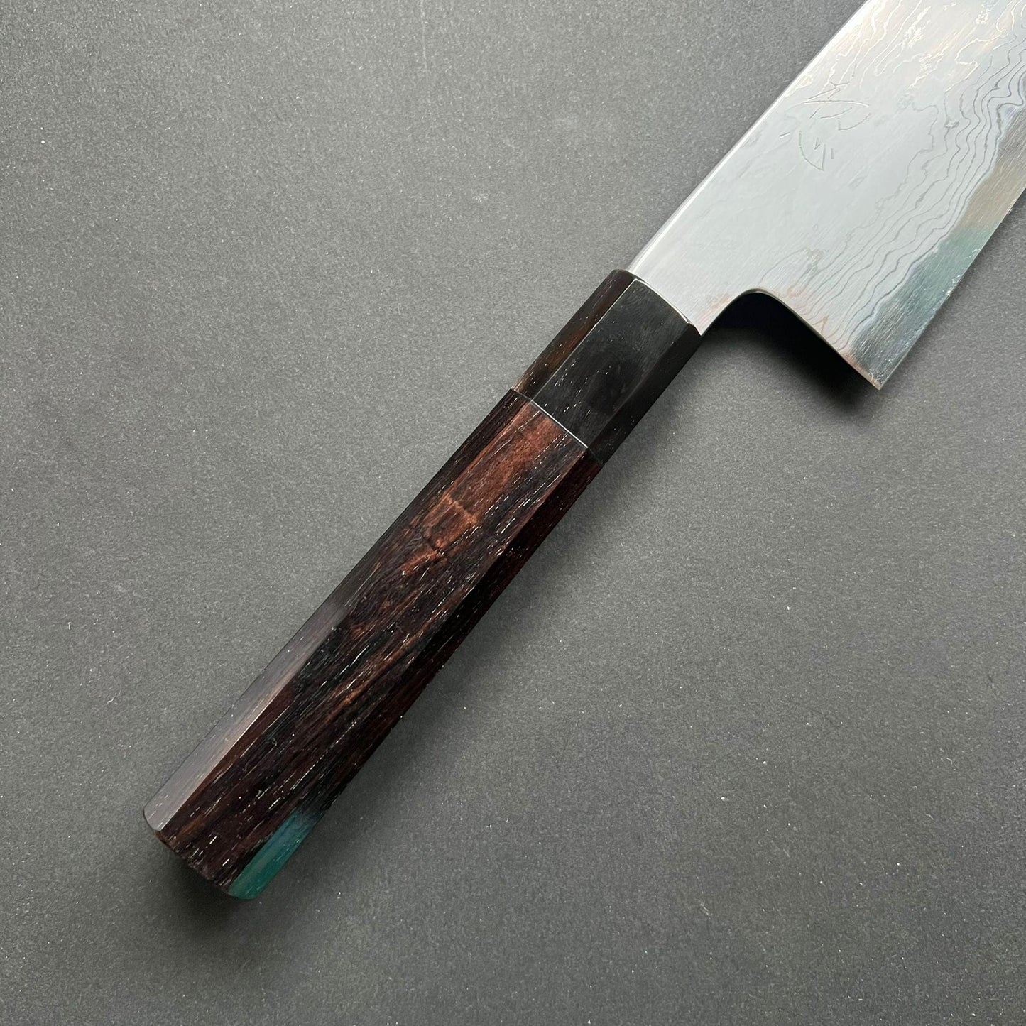Santoku knife, Aogami 1 with iron cladding, Damascus finish, Komorebi range - Hatsukokoro