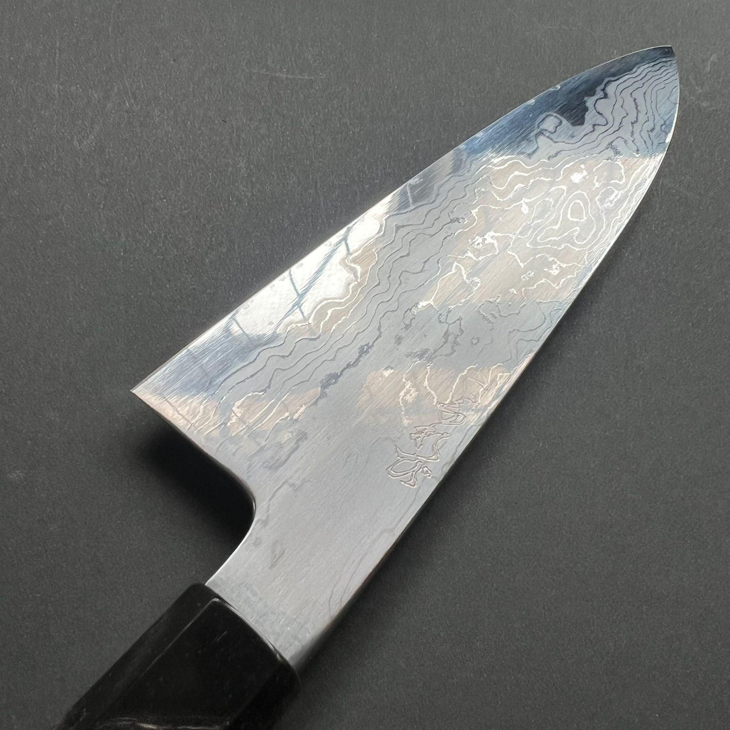 Santoku knife, Aogami 1 with iron cladding, Damascus finish, Komorebi range - Hatsukokoro