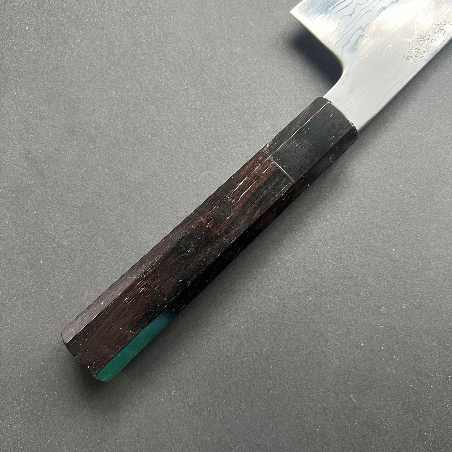 Santoku knife, Aogami 1 with iron cladding, Damascus finish, Komorebi range - Hatsukokoro
