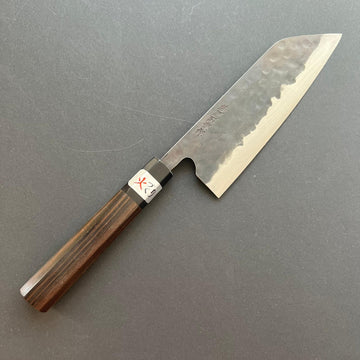 Santoku knife, Aogami super with stainless steel cladding, Tsuchime Kurouchi finish, Denka range, Ebony wood handle - Fujiwara