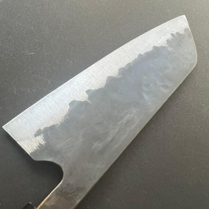 Santoku knife, Aogami super with stainless steel cladding, Tsuchime Kurouchi finish, Denka range, Ebony wood handle - Fujiwara