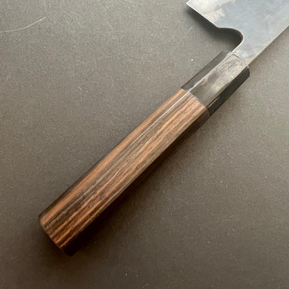 Santoku knife, Aogami super with stainless steel cladding, Tsuchime Kurouchi finish, Denka range, Ebony wood handle - Fujiwara