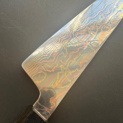 Santoku knife, Aogami 2, Stainless Steel clad, Coloured damascus finish - Tsukasa Hinoura