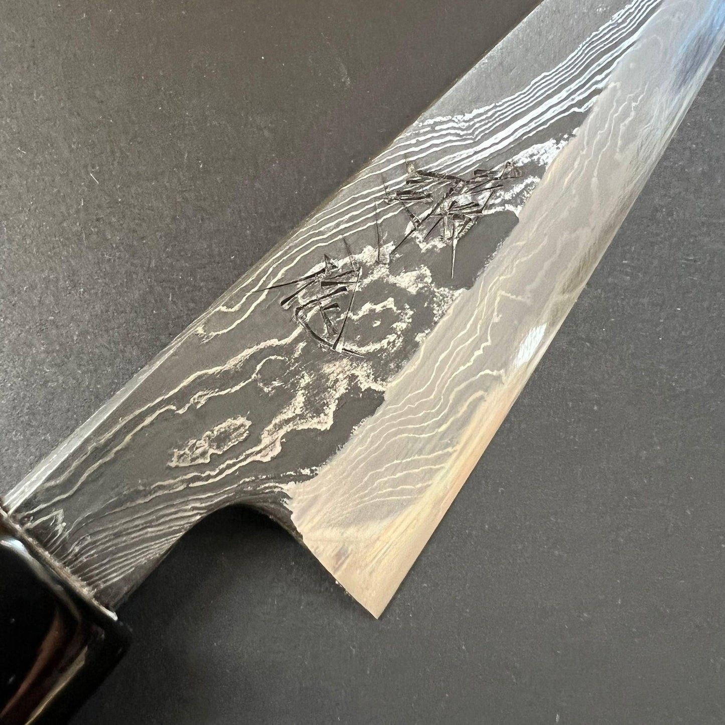 Petty knife, Shirogami 2 with Warikomi constructed iron cladding, River Jump series, handmade Damascus finish - Tsukasa Hinoura