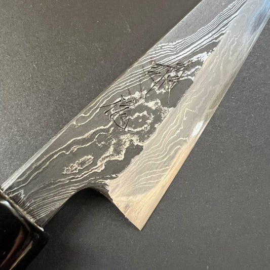 Petty knife, Shirogami 2 with Warikomi constructed iron cladding, River Jump series, handmade Damascus finish - Tsukasa Hinoura