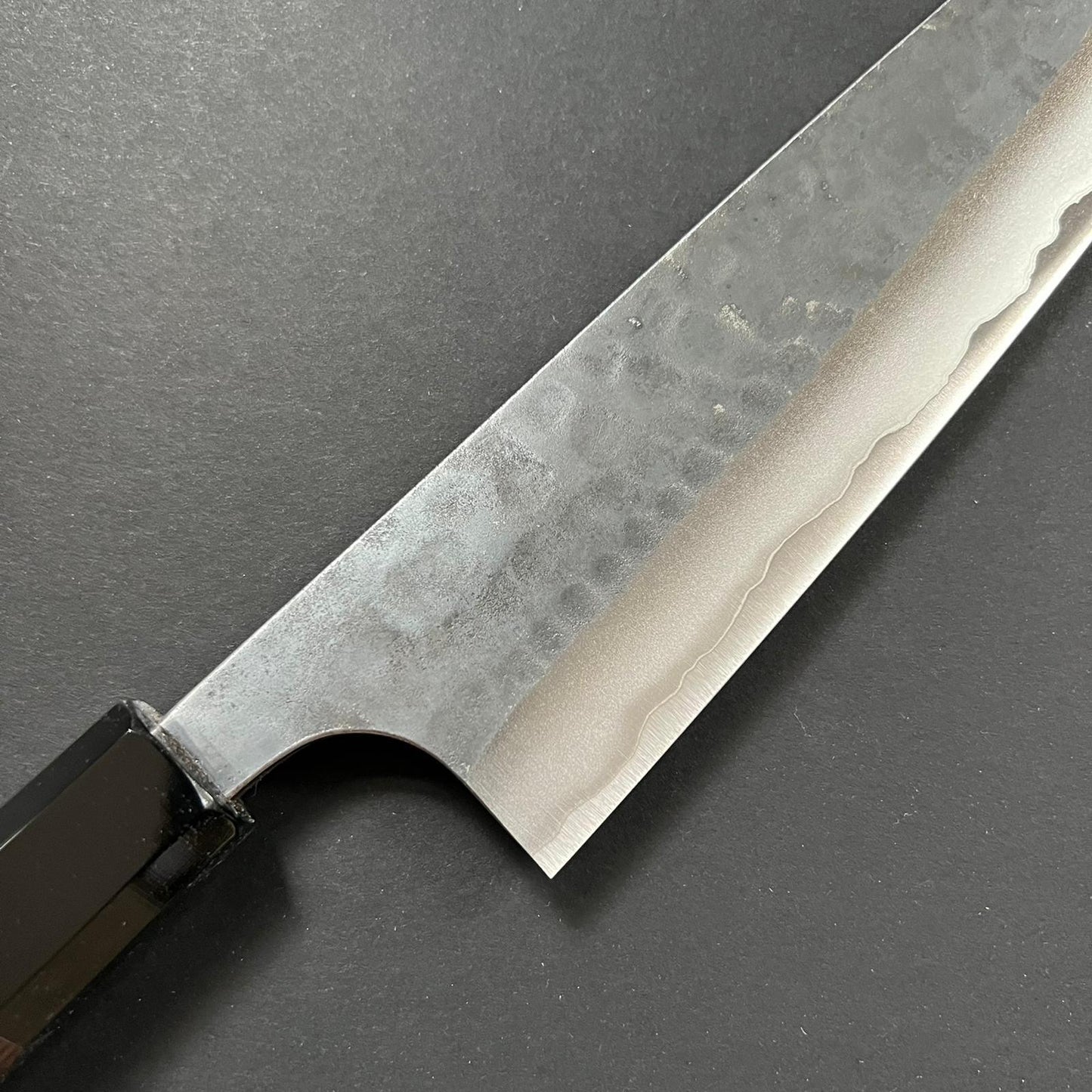 Gyuto knife, Aogami Super with stainless steel cladding, kurouchi and tsuchime finish - Anryu Hamono