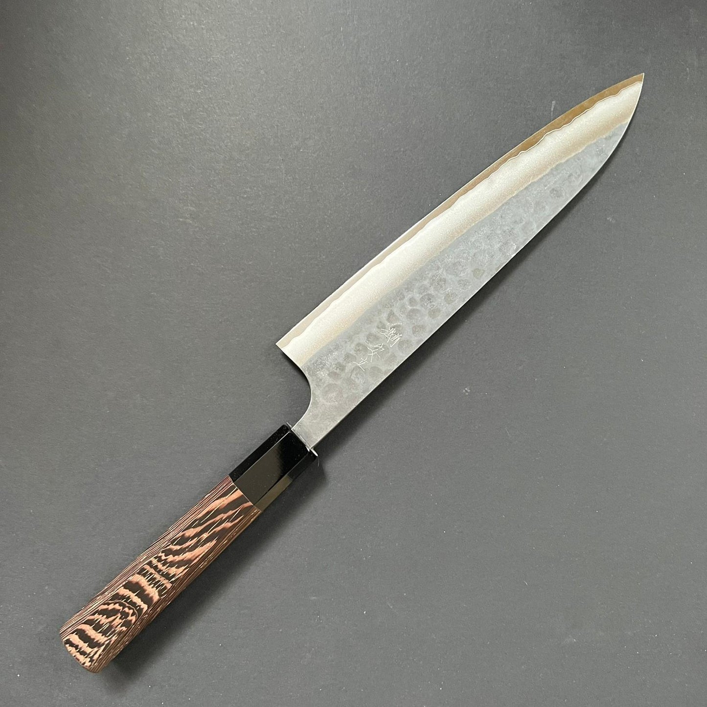 Gyuto knife, Aogami Super with stainless steel cladding, kurouchi and tsuchime finish - Anryu Hamono