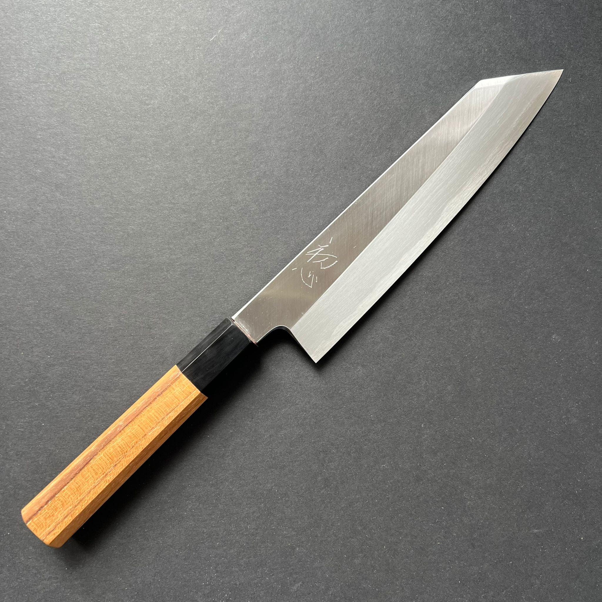 Single bevel Kiritsuke Gyuto knife, shirogami 2 with Iron cladding, polished finish - Hatsukokoro Shirasagi