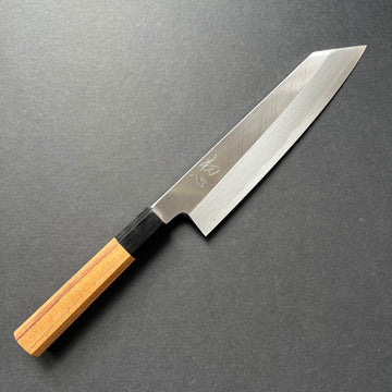 Single bevel Kiritsuke Gyuto knife, shirogami 2 with Iron cladding, polished finish - Hatsukokoro Shirasagi