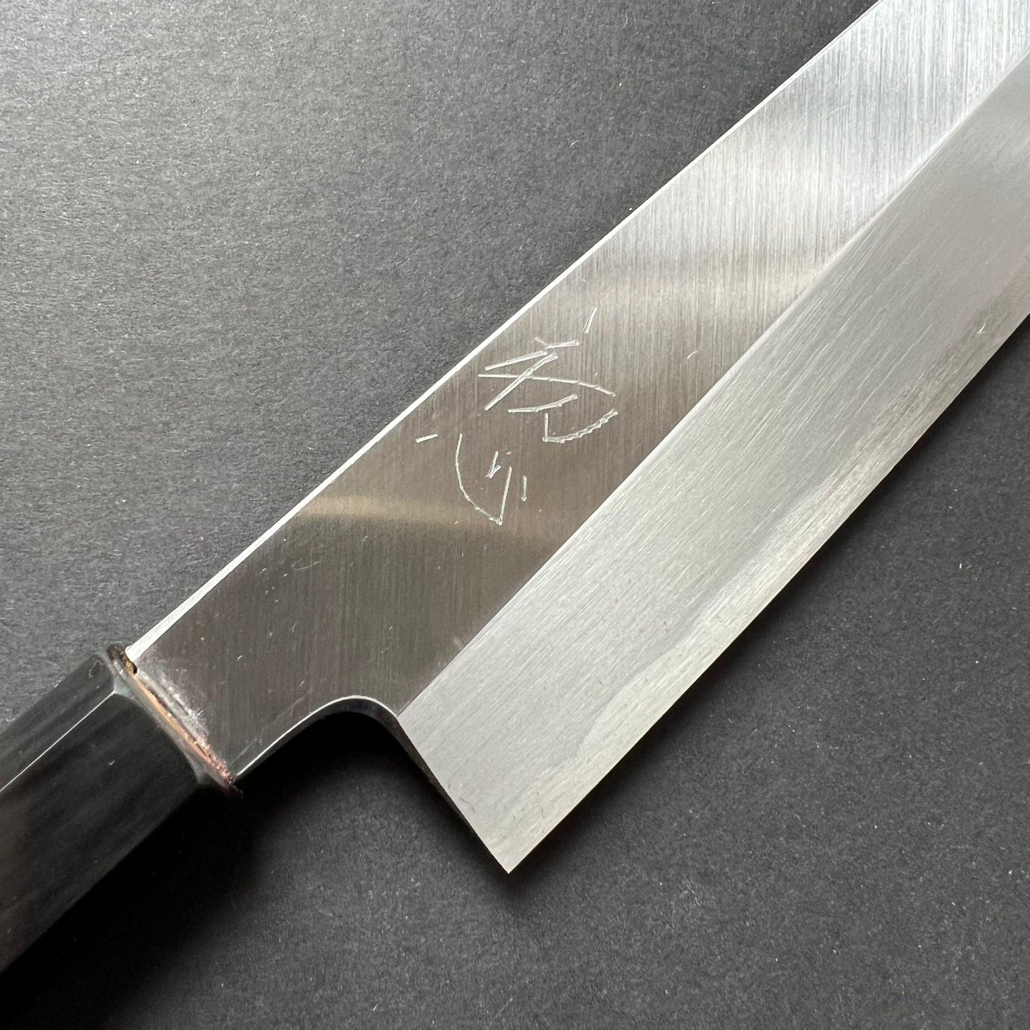 Single bevel Kiritsuke Gyuto knife, shirogami 2 with Iron cladding, polished finish - Hatsukokoro Shirasagi