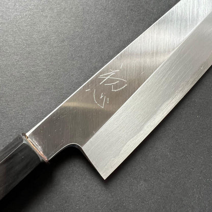 Single bevel Kiritsuke Gyuto knife, shirogami 2 with Iron cladding, polished finish - Hatsukokoro Shirasagi