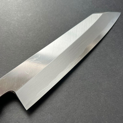 Single bevel Kiritsuke Gyuto knife, shirogami 2 with Iron cladding, polished finish - Hatsukokoro Shirasagi