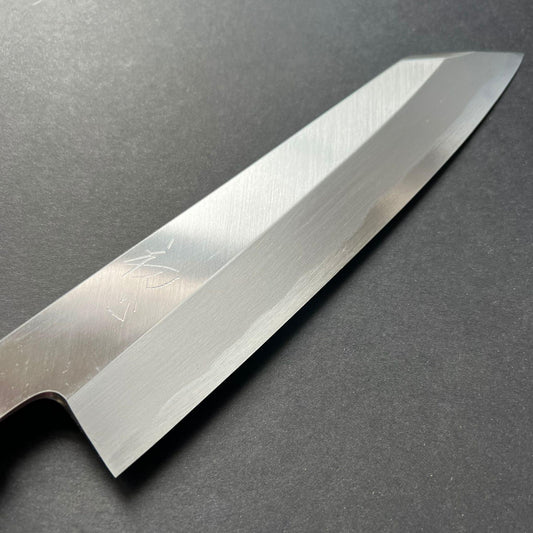 Single bevel Kiritsuke Gyuto knife, shirogami 2 with Iron cladding, polished finish - Hatsukokoro Shirasagi