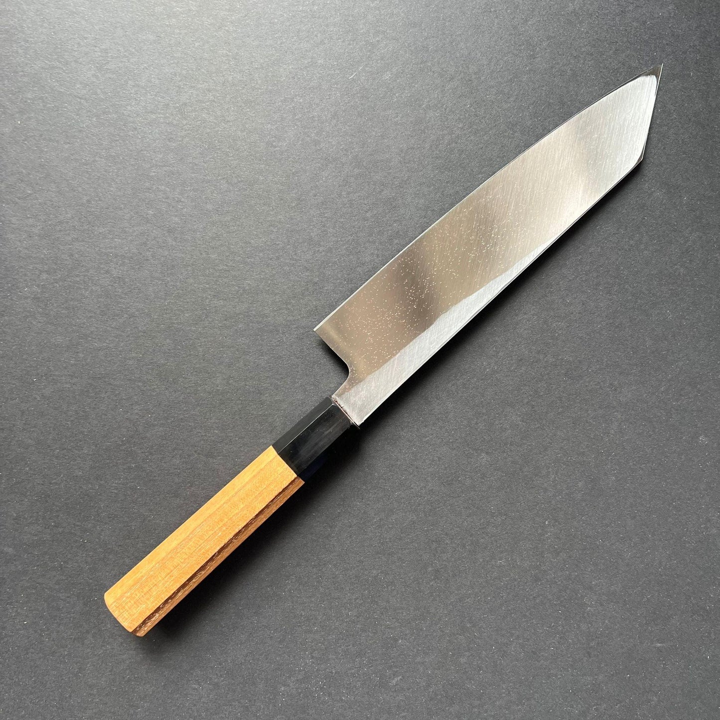 Single bevel Kiritsuke Gyuto knife, shirogami 2 with Iron cladding, polished finish - Hatsukokoro Shirasagi