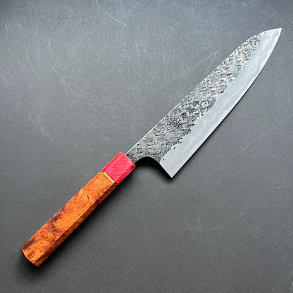 Gyuto knife, Aogami 1 with soft iron cladding,  Damascus and Kurouchi finish - Manaka Kisuke