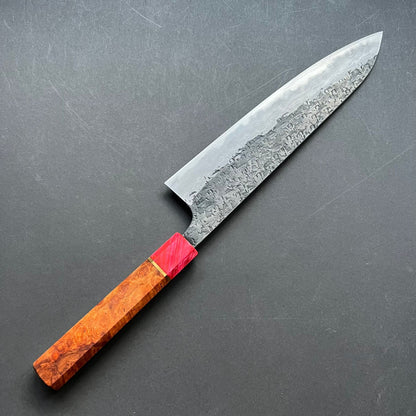 Gyuto knife, Aogami 1 with soft iron cladding,  Damascus and Kurouchi finish - Manaka Kisuke