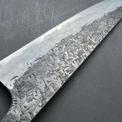 Gyuto knife, Aogami 1 with soft iron cladding,  Damascus and Kurouchi finish - Manaka Kisuke
