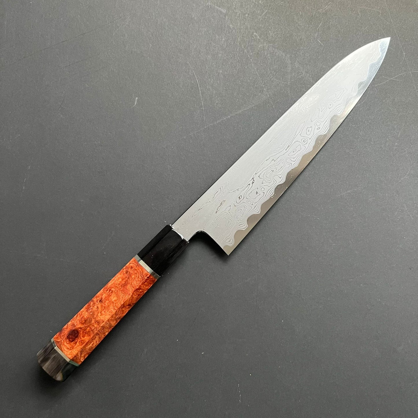 Gyuto knife, Aogami 1 with iron cladding, Damascus finish - Nakagawa Hamono x Naohito Myojin