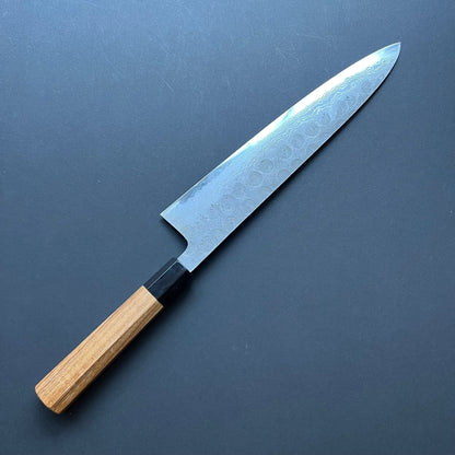 Gyuto knife, Aogami super with iron cladding, damascus tsuchime and nashiji finish, Inazuma range - Hatsukokoro