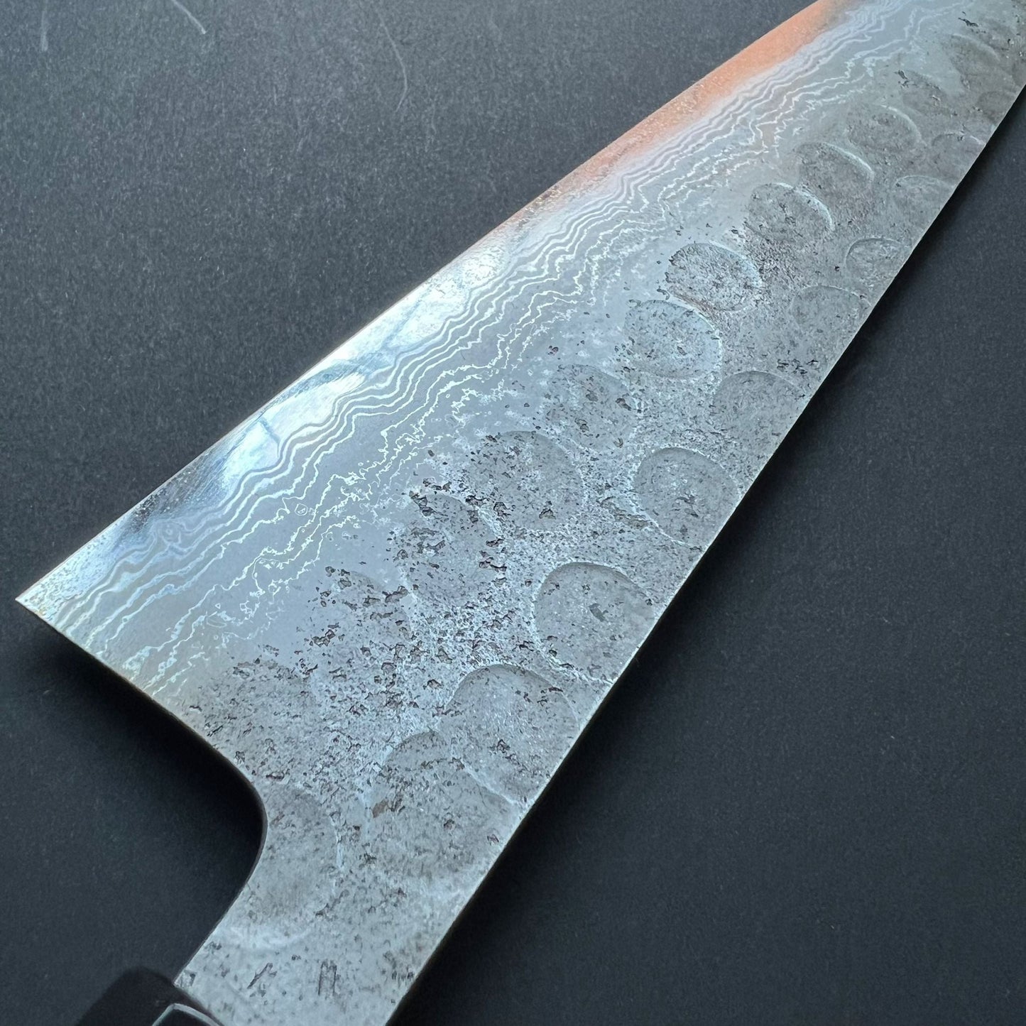 Gyuto knife, Aogami super with iron cladding, damascus tsuchime and nashiji finish, Inazuma range - Hatsukokoro