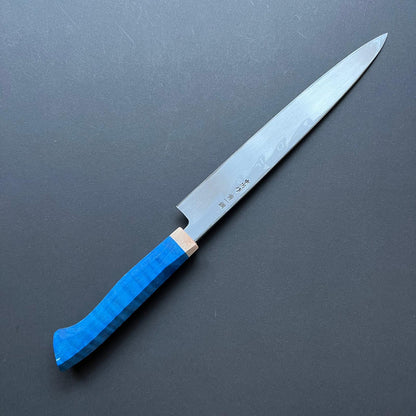 Yanagiba knife, Aogami 1 with iron cladding, Damascus finish - Nakagawa Hamono