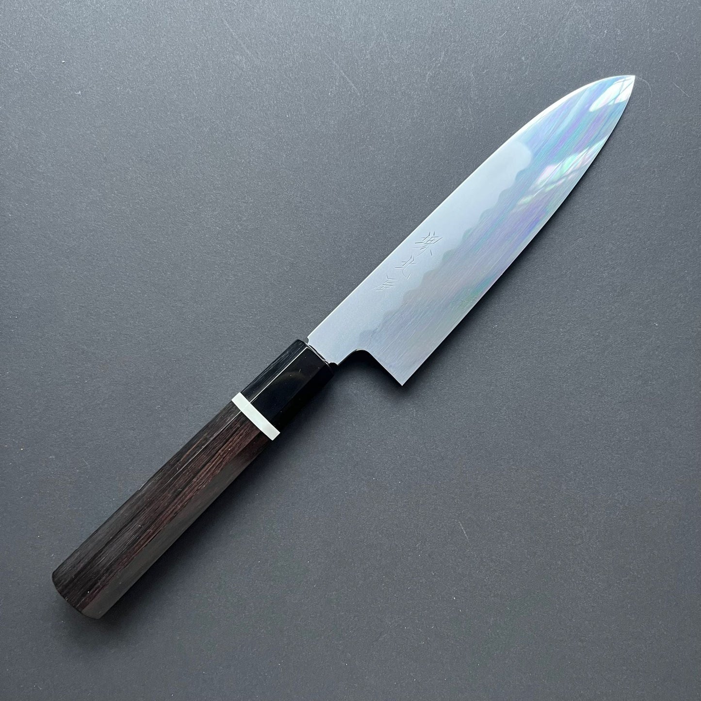 Honyaki Santoku knife, Shirogami 3 Carbon steel, mirror polish finish - Ikeda