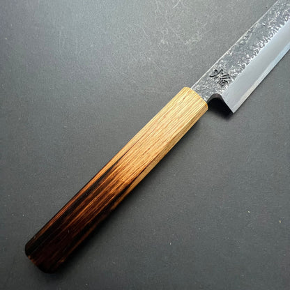 Yanagiba knife, Aogami 2 carbon steel with iron cladding, Kurouchi and Tsuchime finish, Homura series - Sakai Takayuki