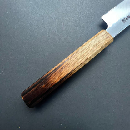 Yanagiba knife, Aogami 2 carbon steel with iron cladding, Kurouchi and Tsuchime finish, Homura series - Sakai Takayuki