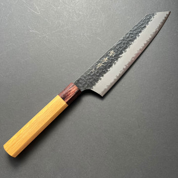 Kengata Gyuto knife, Aogami Super carbon steel with stainless steel cladding, Kurouchi Tsuchime finish, Wa handle - Sakai Takayuki